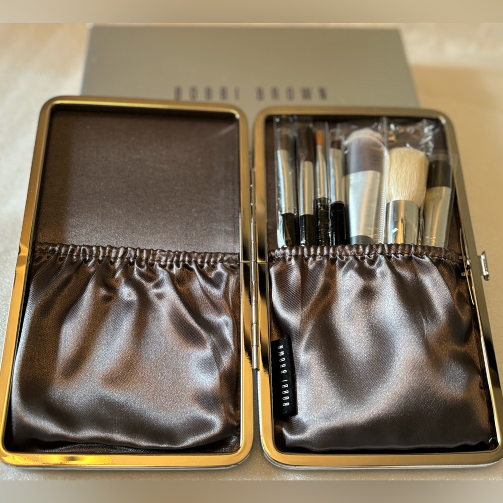 Bobbi Brown Brown Satin Travel Brush Set with Metallic Trim